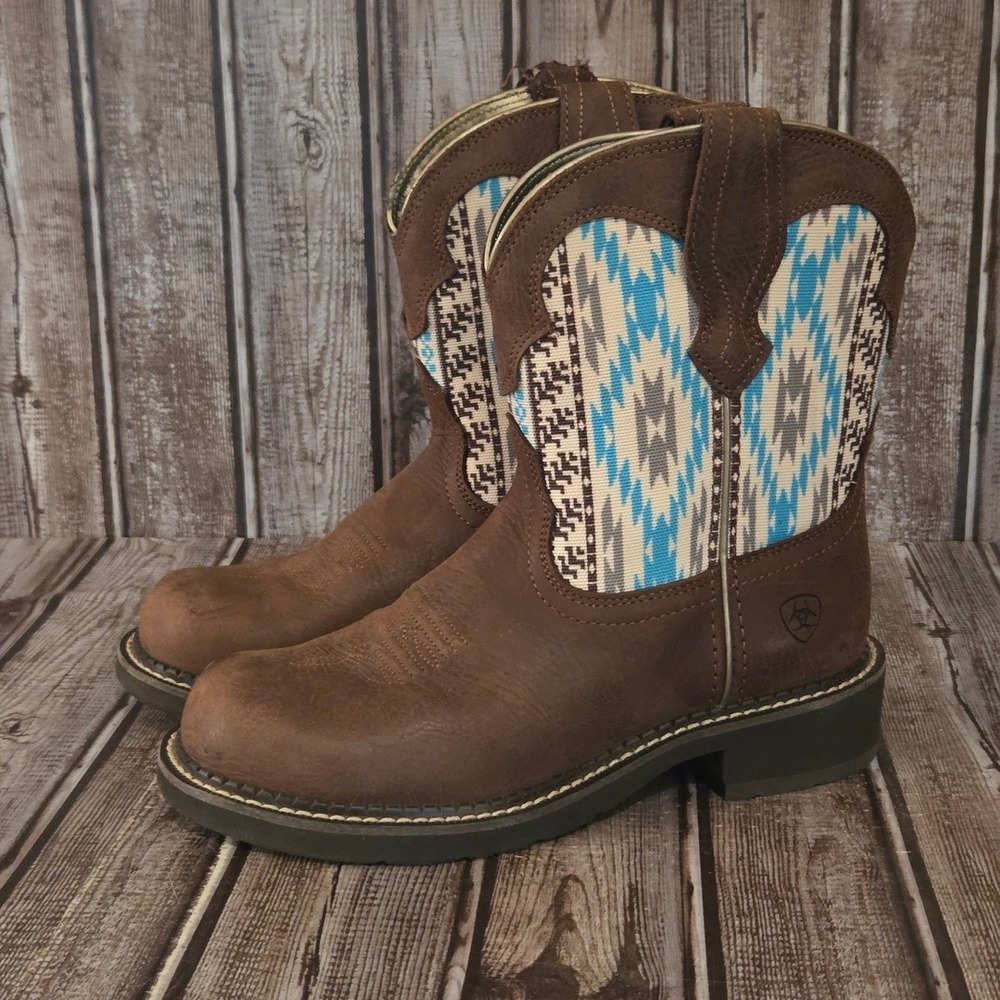 Ariat Brown Boots with Blue Aztec Shaft